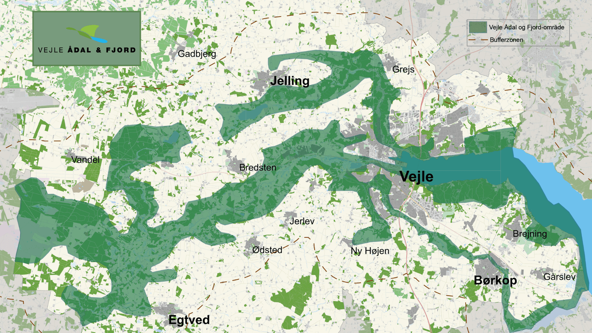 Kort fra Vejle Ådal og Fjord over Vejles ådale