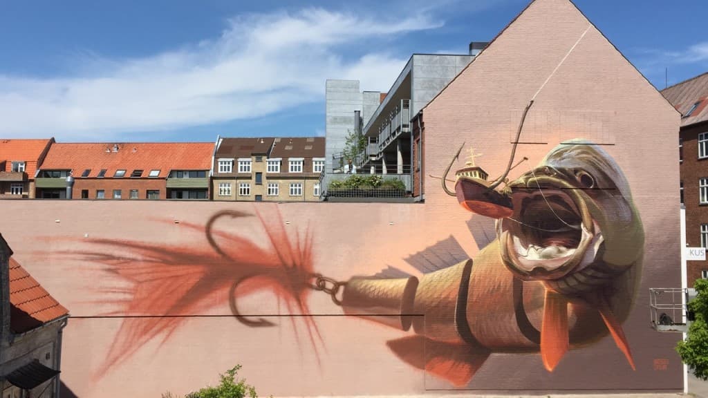 Street art "Out in the Open" - Wes21 and Onur - Dannebrogsgade 43