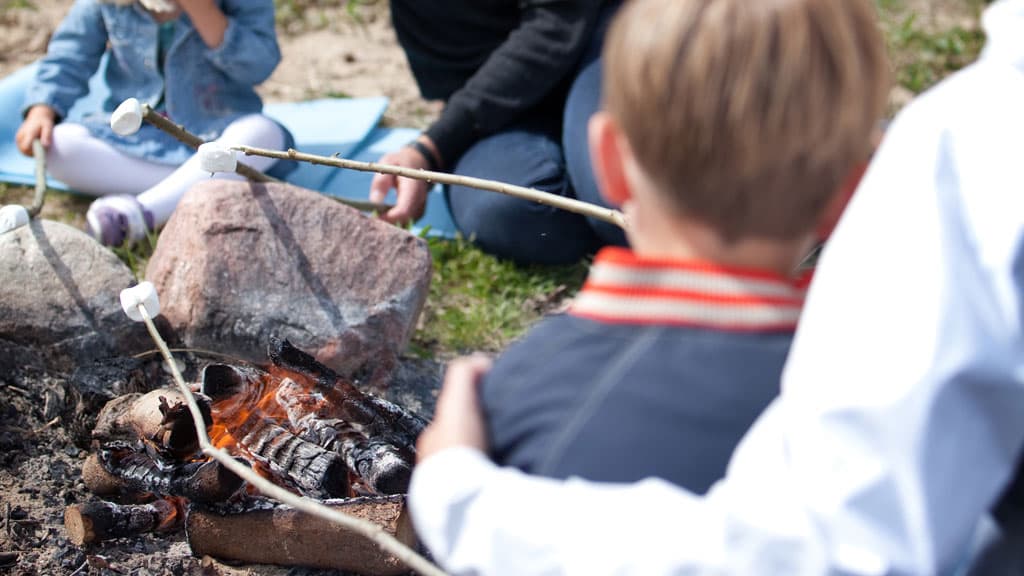 Familie der laver skumfiduser over bål